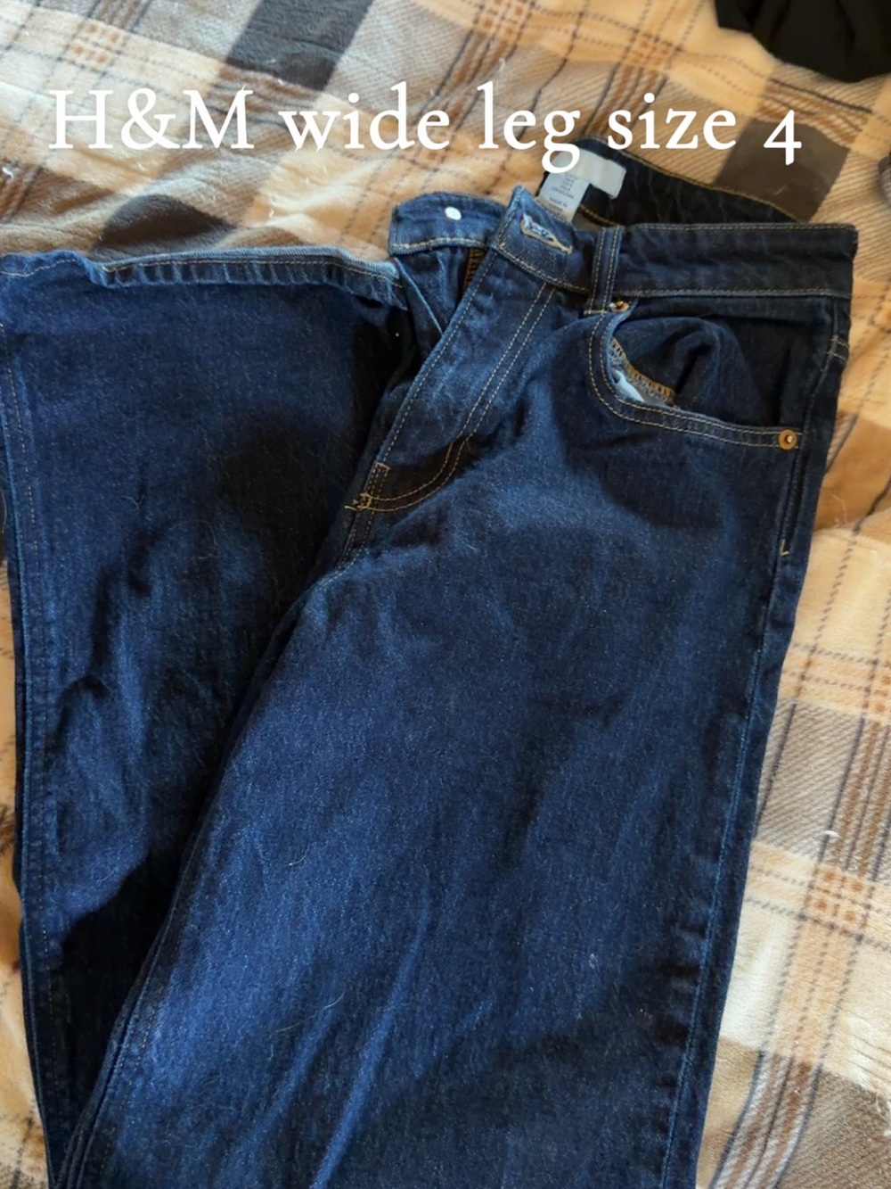 H&M Women's Wide Leg Jeans in Dark Blue Denim